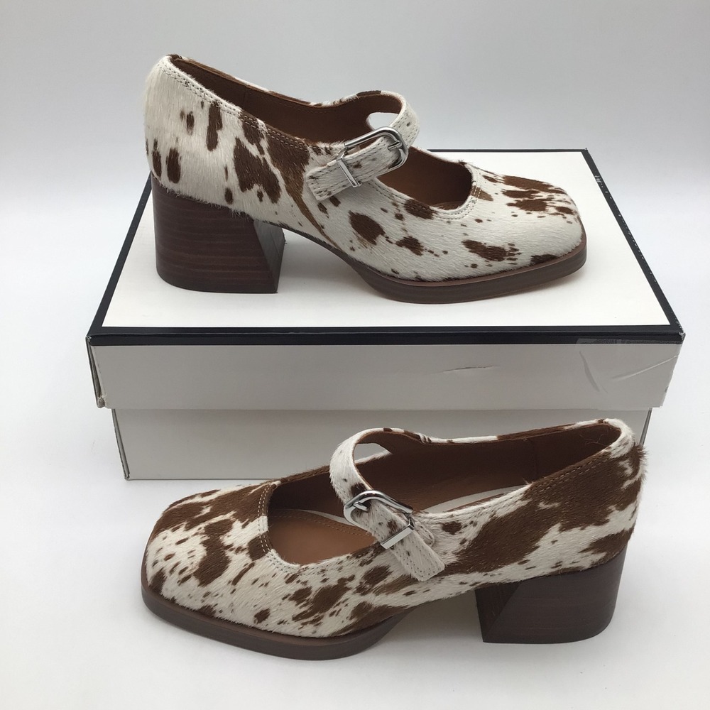 Steve Madden Lisbon Cow Print Mary Jane Block Heel Pumps Womens Size 6 NEW
